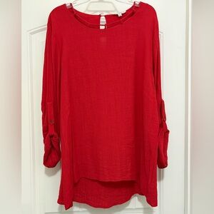 Umgee Red Blouse with Rolled Sleeves
